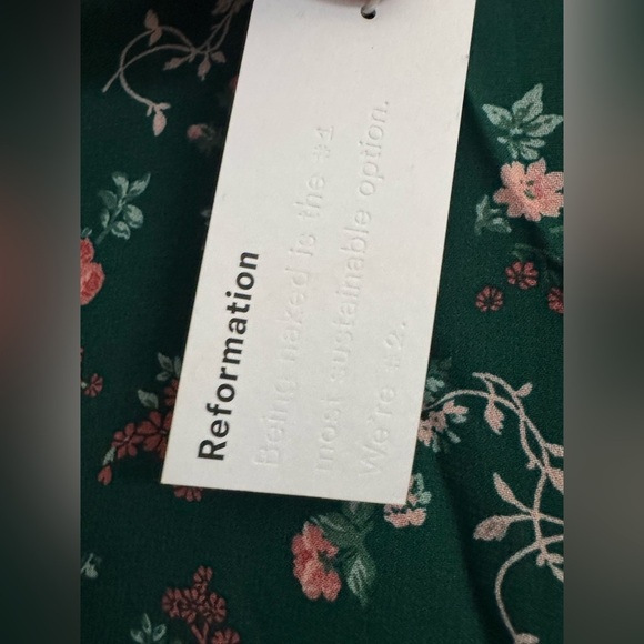 Reformation Juni Green Gathered Floral Print Crepe Mini Dress Size 10 B723 - Picture 7 of 8